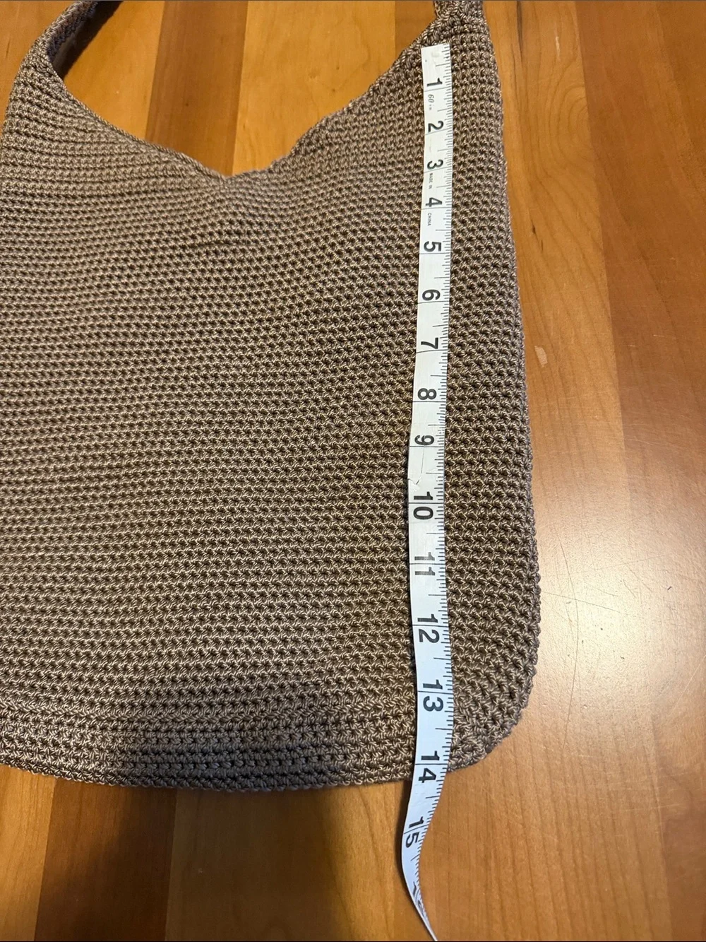 The sak Taupe Crochet Shoulder Bag with Front Zip Pocket